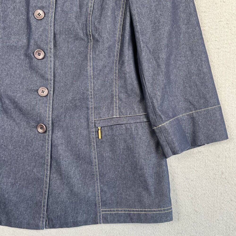 Basler Jeans Jacket Women’s 36 Blue Denim Button Front Long Sleeve Collared Coat - Picture 2 of 16